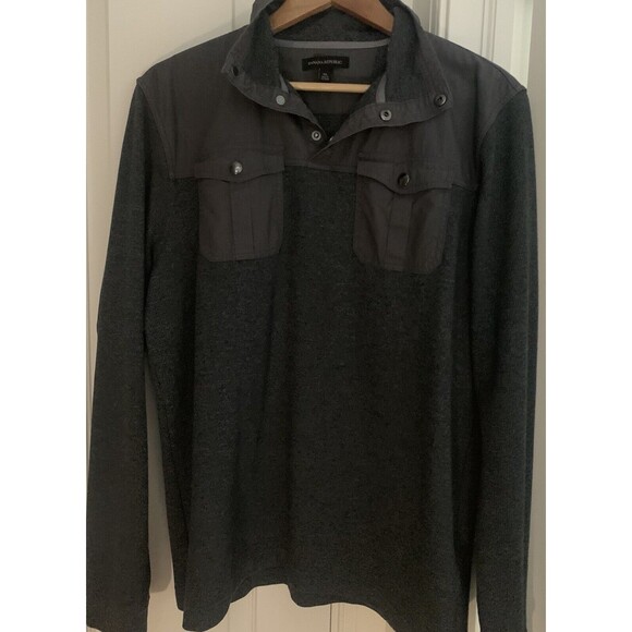 Banana Republic Henley Sweater Mens XL/TG/EEG Long Sleeve Solid Gray Pockets - Picture 1 of 16